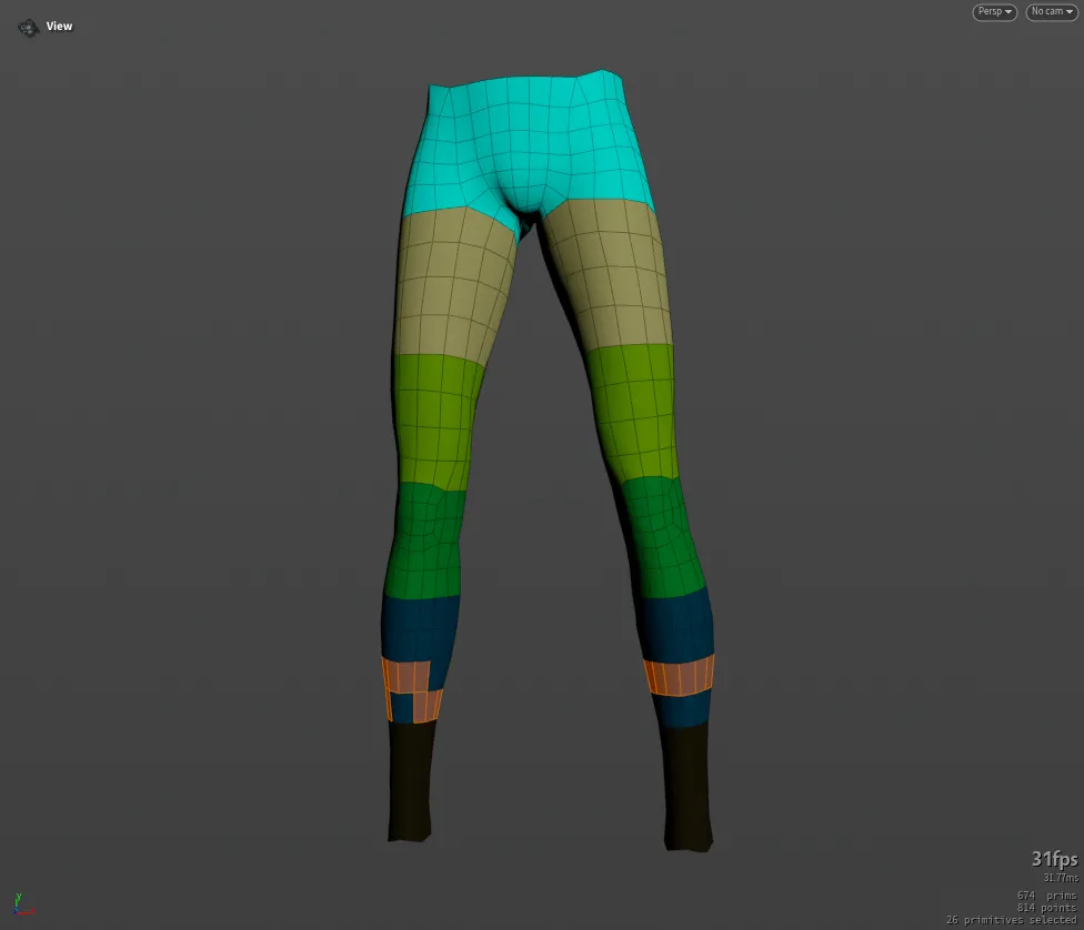 Boolean intersection result highlighting the skin zones covered by the cloth