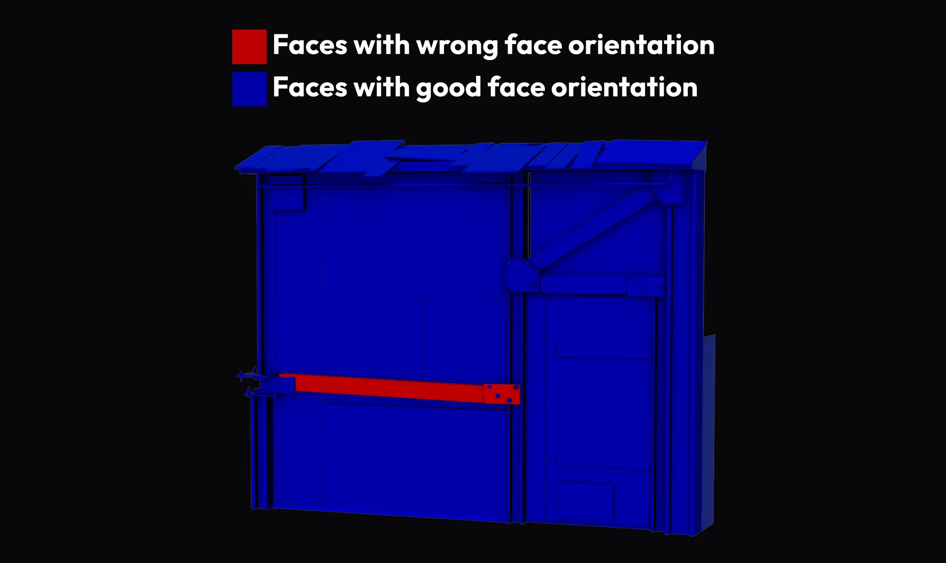 Raycast diagnostic flagging faces whose normals point inward on the closed mesh