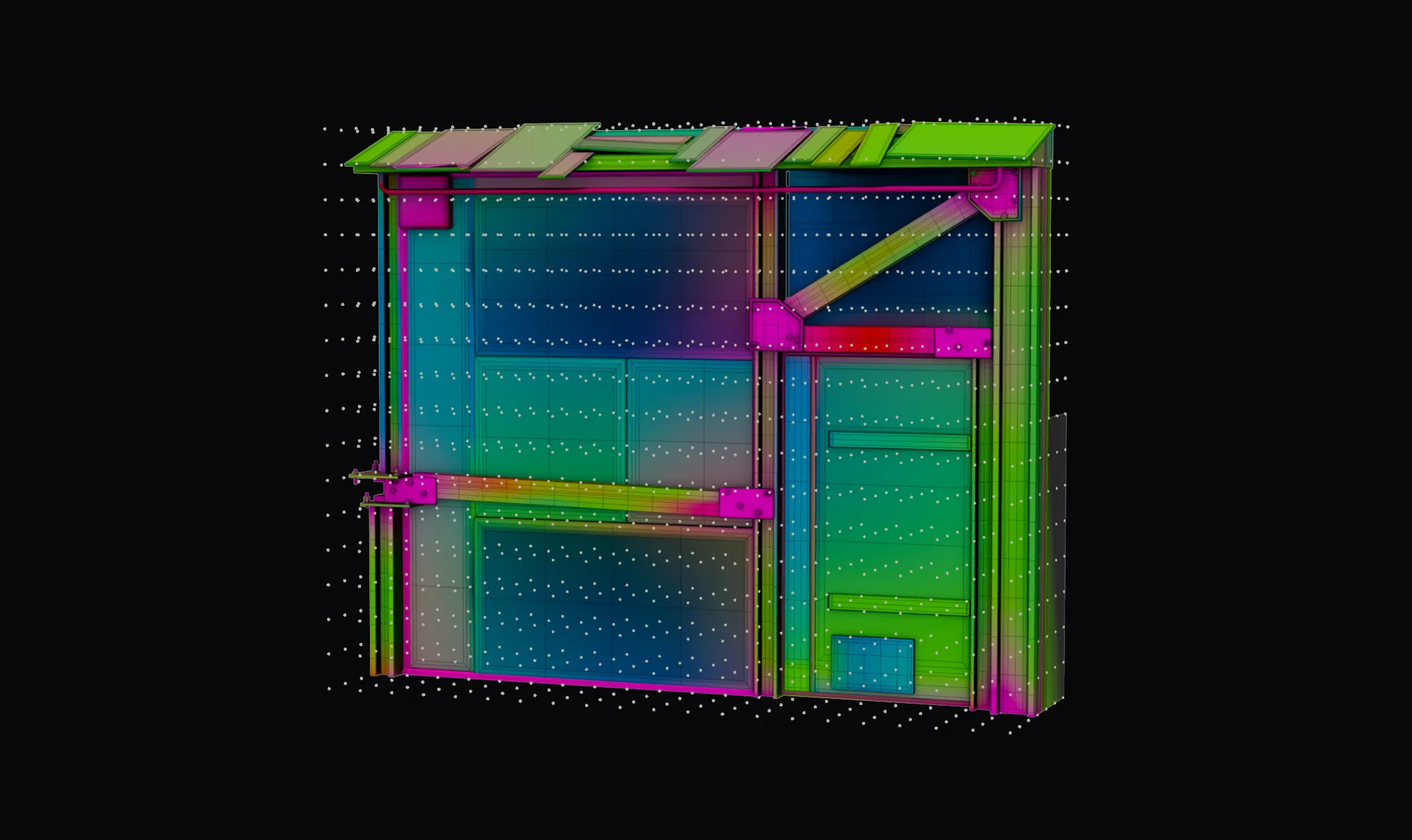 Point grid sampling inside the mesh bounding box, colored by local polygon density